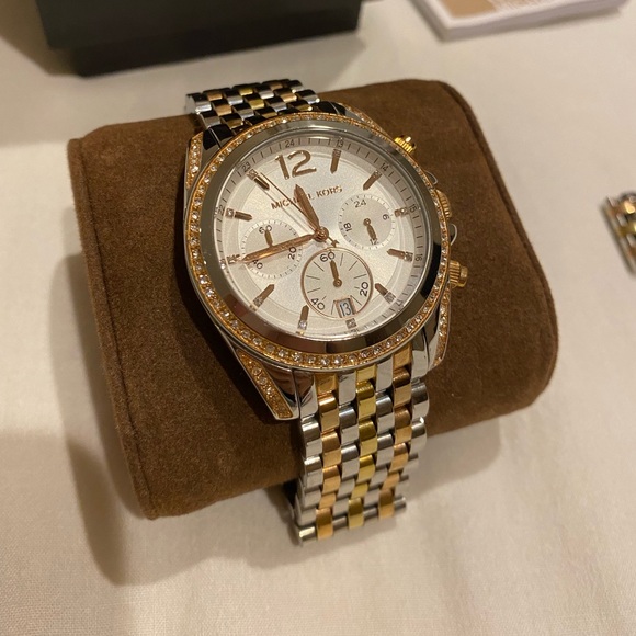 Michael Kors Pressley Tri Tone Watch 